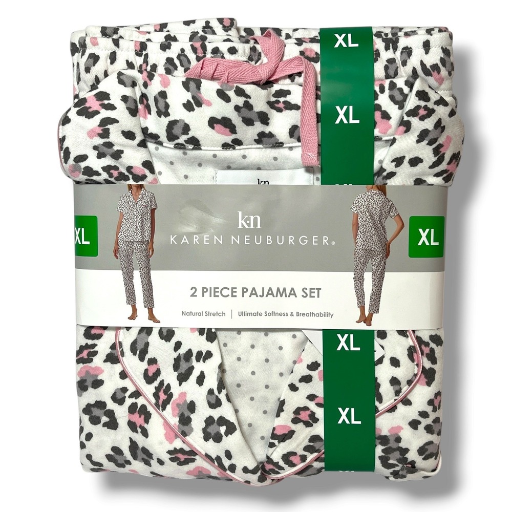 Karen Neuburger Womens 2 PC Pajama Set New White Animal Size XL Capri Lounge